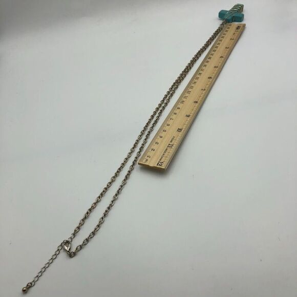 Vintage Turquoise Long Cross Pendant Necklace Handmade Religious Spiritual - Picture 9 of 9